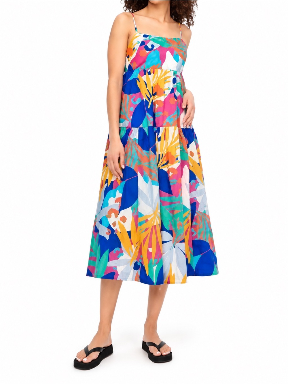 J Crew Cotton Tropical Multicolor Midi Dress